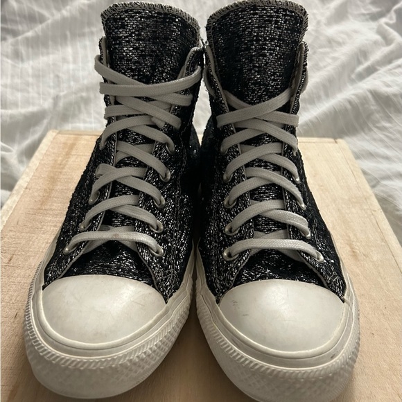 Womens Converse CTAS Hi Black Silver Bling Shoes 570985F Size 10 - Picture 3 of 8